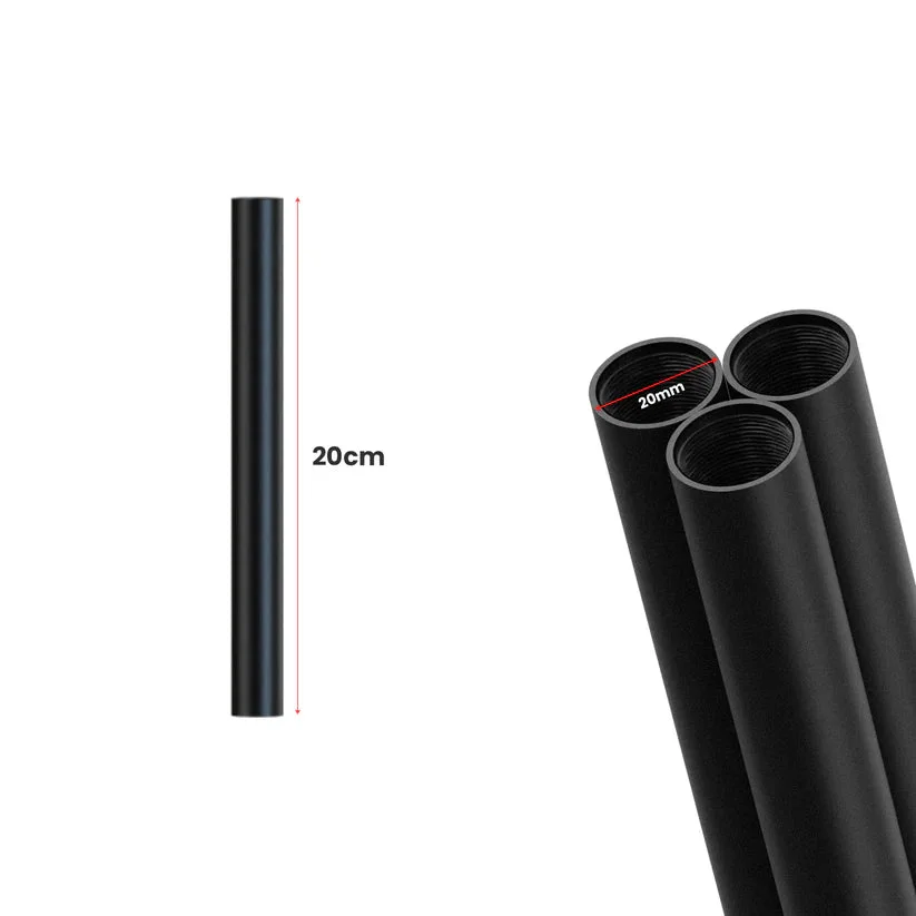 Black 20mm diameter female threaded conduit pipe made of steel, showing deep screw threads for secure connections