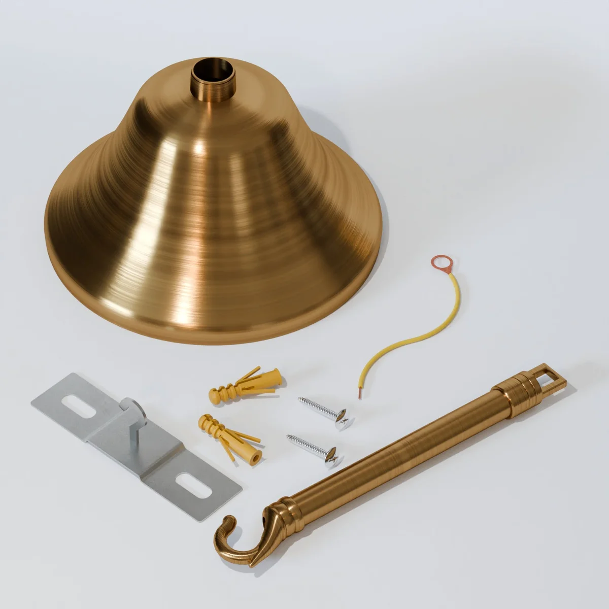 Metal mounting ceiling rose in sleek metal finish with hook and mounting accessories for secure ceiling installation