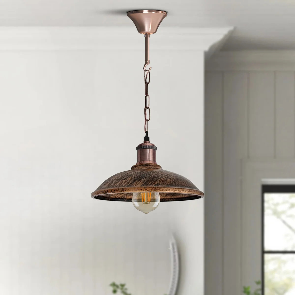Metal ceiling rose with mounting hook and screws for secure installation of pendant lights or chandeliers indoors