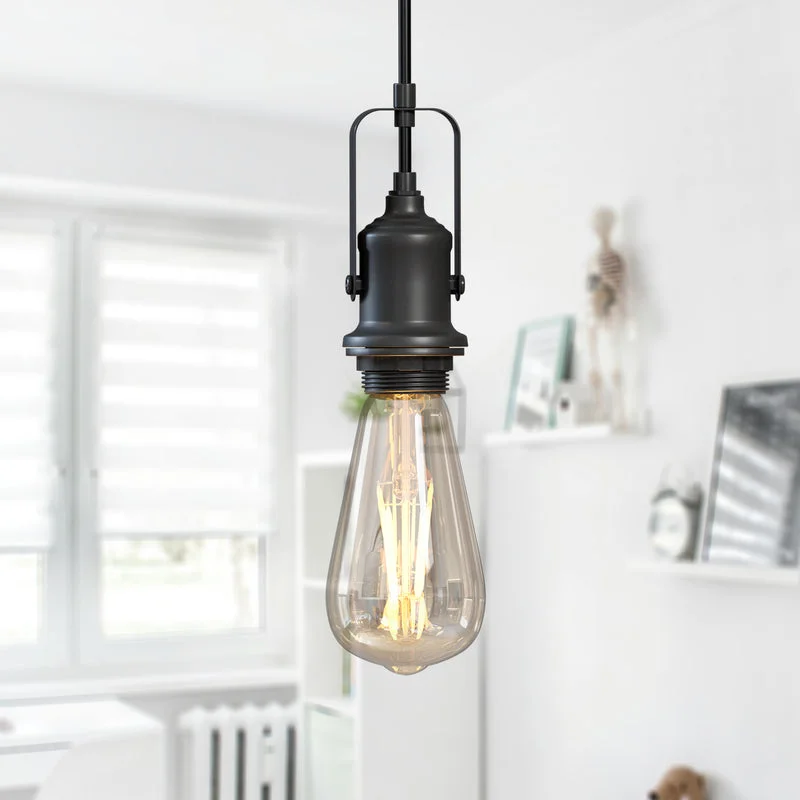 Black E27 pendant light fitting holder with adjustable round braided cable and metal ceiling rose for indoor ceiling mounting
