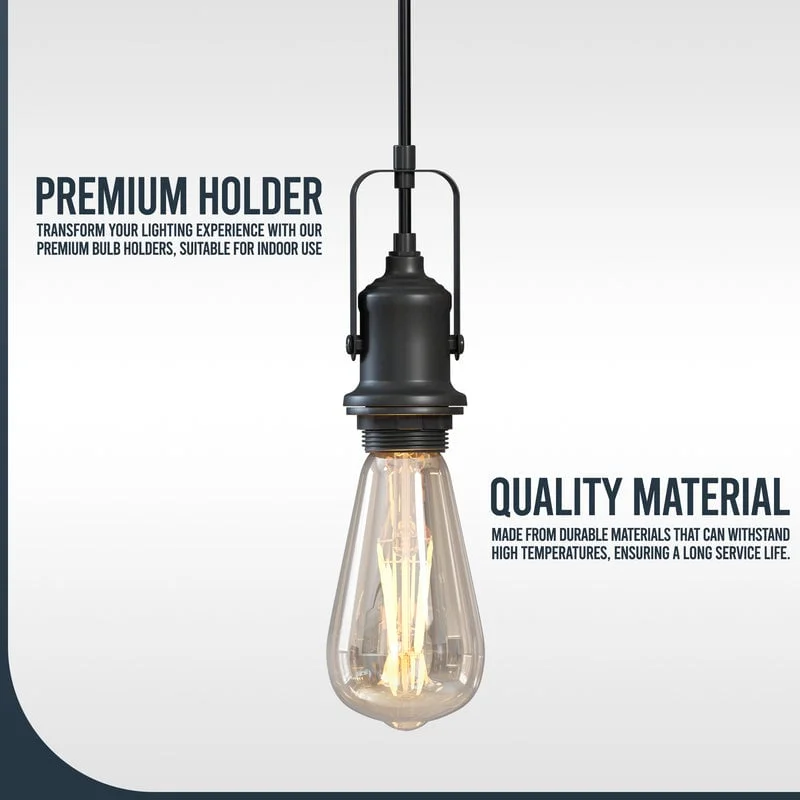 Black E27 pendant light fitting holder with adjustable round braided cable and metal ceiling rose for indoor use