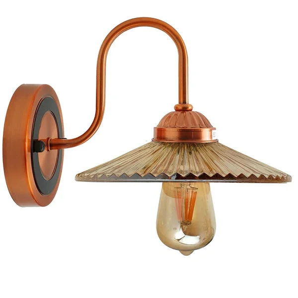 Industrial wall light shade with amber glass and metal cage in antique industrial style for indoor use