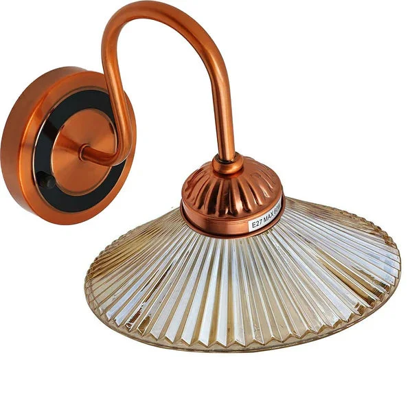 Industrial antique amber metal wall light shade with glass panels and metal cage for indoor wall mounting