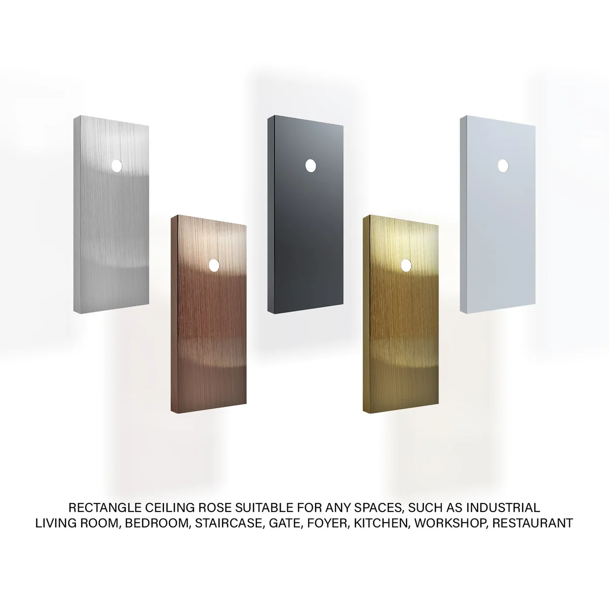 Rectangular modern metal ceiling mount plate with mounting holes and sturdy backplane for indoor wall or ceiling use