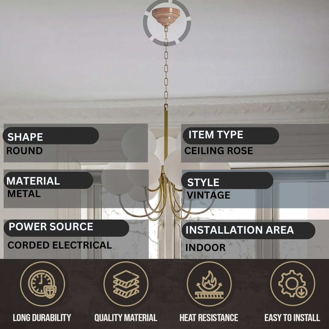 Polished tiered metal ceiling rose with central hole and mounting fitting for indoor light fixtures