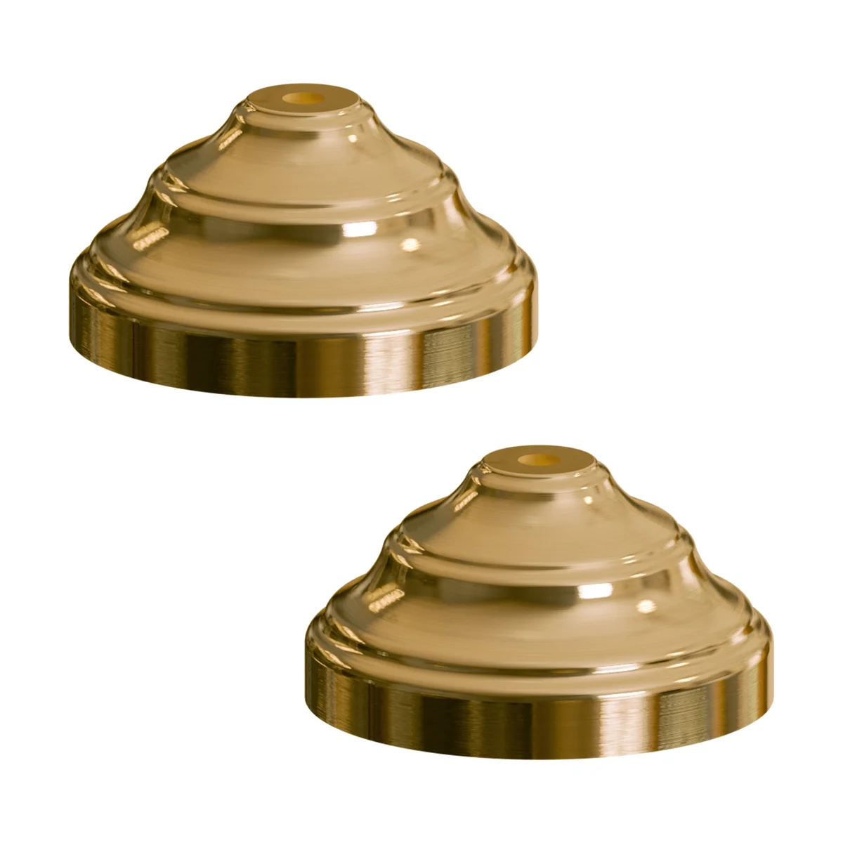 Round metal ceiling rose light fitting with polished tiered dome design and central mounting hole on white background