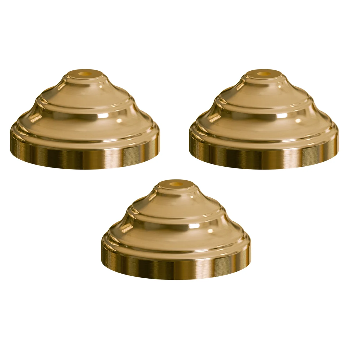Round vintage metal ceiling rose light fitting with polished tiered dome design and central mounting hole