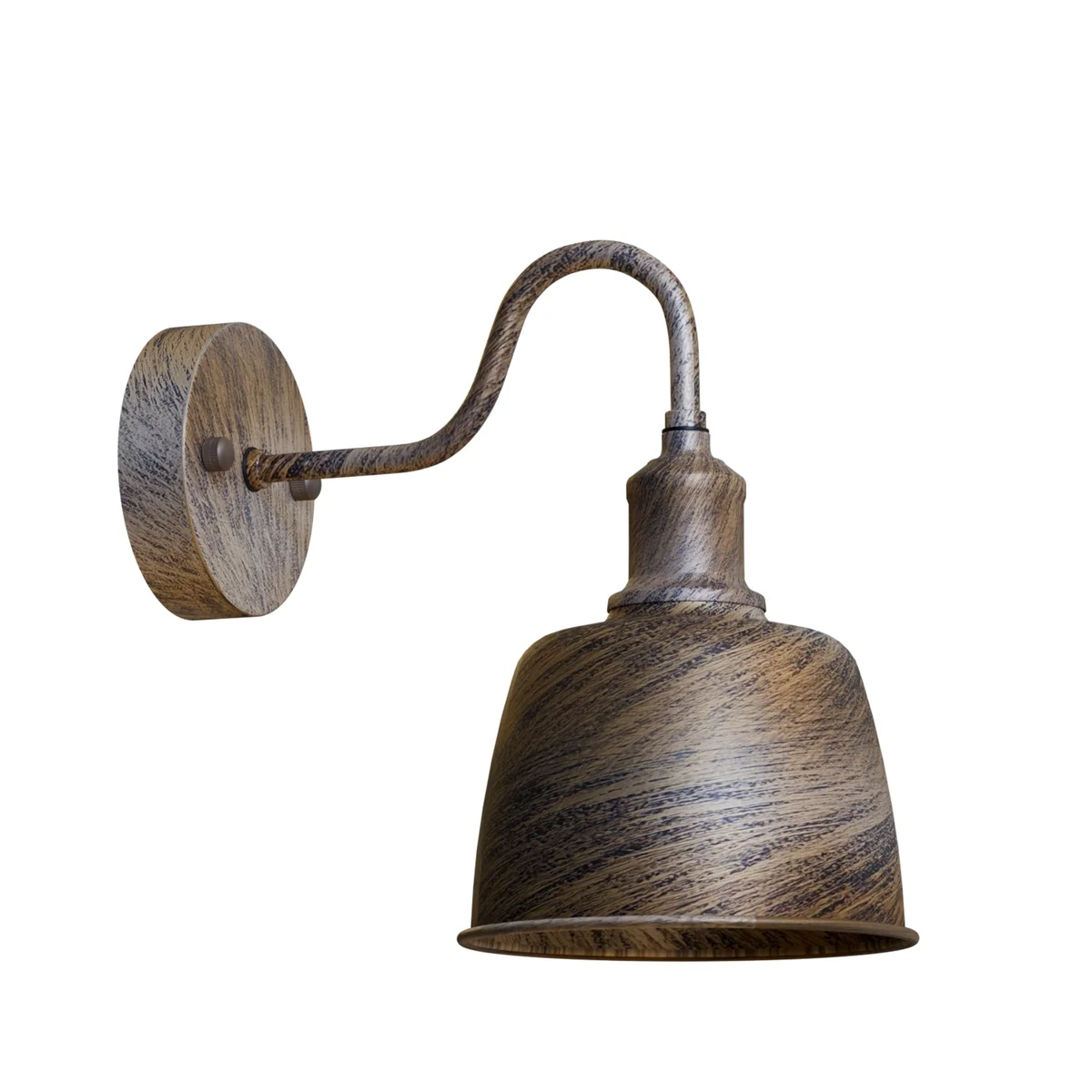 Industrial outdoor wall sconce with waterproof metal bell shade and curved arm, ideal for outdoor lighting and vintage style