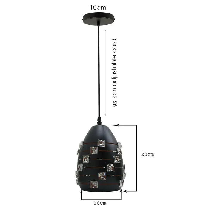Modern black pendant ceiling light with crystal accents, metal frame, and adjustable 95cm cable, no bulb included