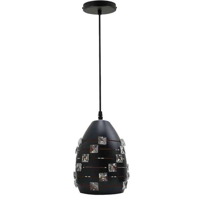 Modern black metal and crystal pendant light with adjustable 95cm cable and minimalist design hanging from ceiling