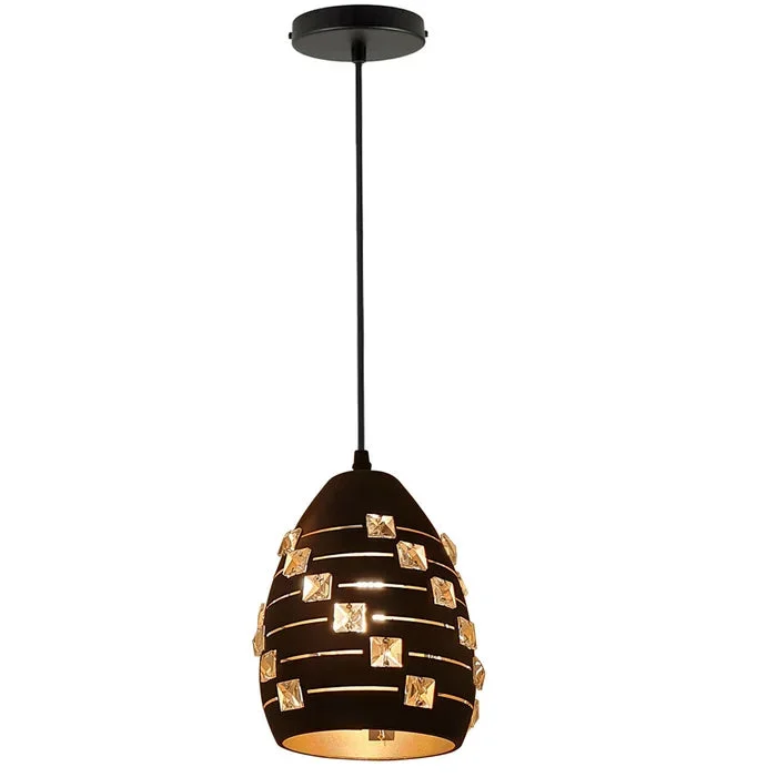 Modern crystal pendant light with black metal frame and adjustable 95cm cable, showcasing dimmable bulb pendant light design