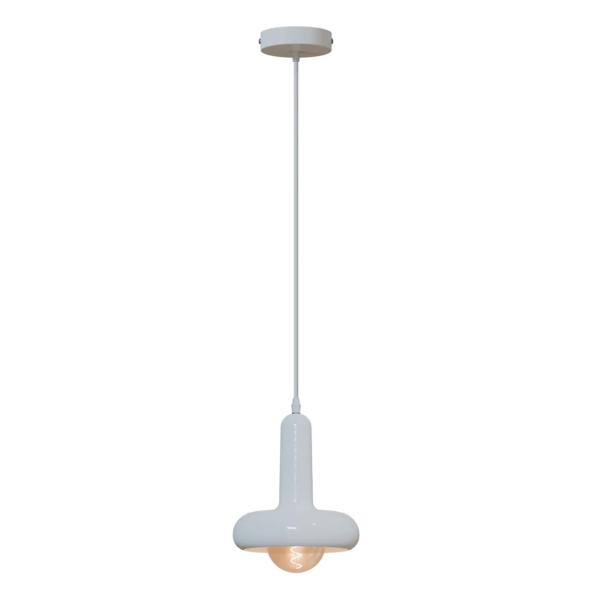 Black modern adjustable pendant light with rounded mushroom-shaped metal shade and 95cm flexible PVC cable hanging from ceiling