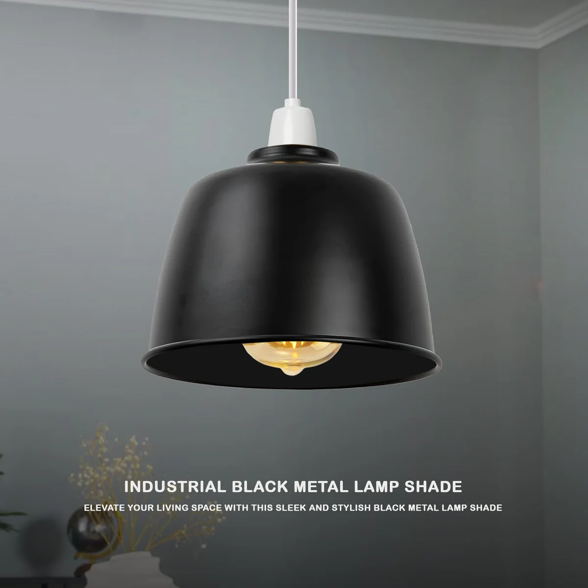Black dome lampshade with gold interior shown from side angle, highlighting metal dome shape and easy fit design