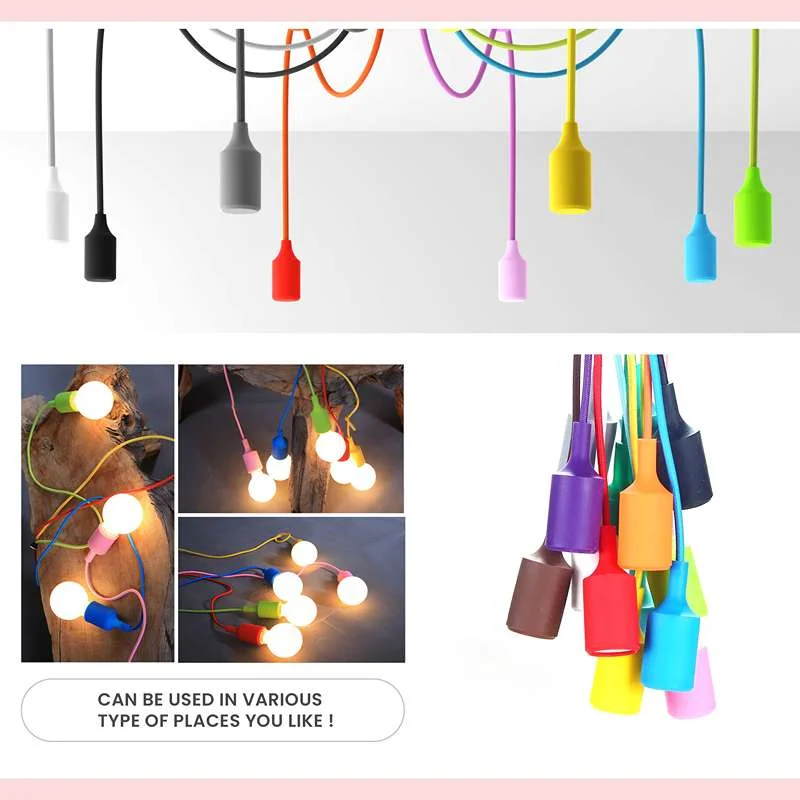 Adjustable E27 pendant light holder with 2m black PVC cable and assembled clip for ceiling installation, vintage style