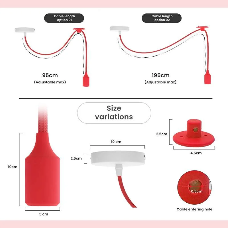 Vintage style pendant holder with 2M flame-retardant PVC cable and adjustable length for E27 bulbs, suitable for indoor use