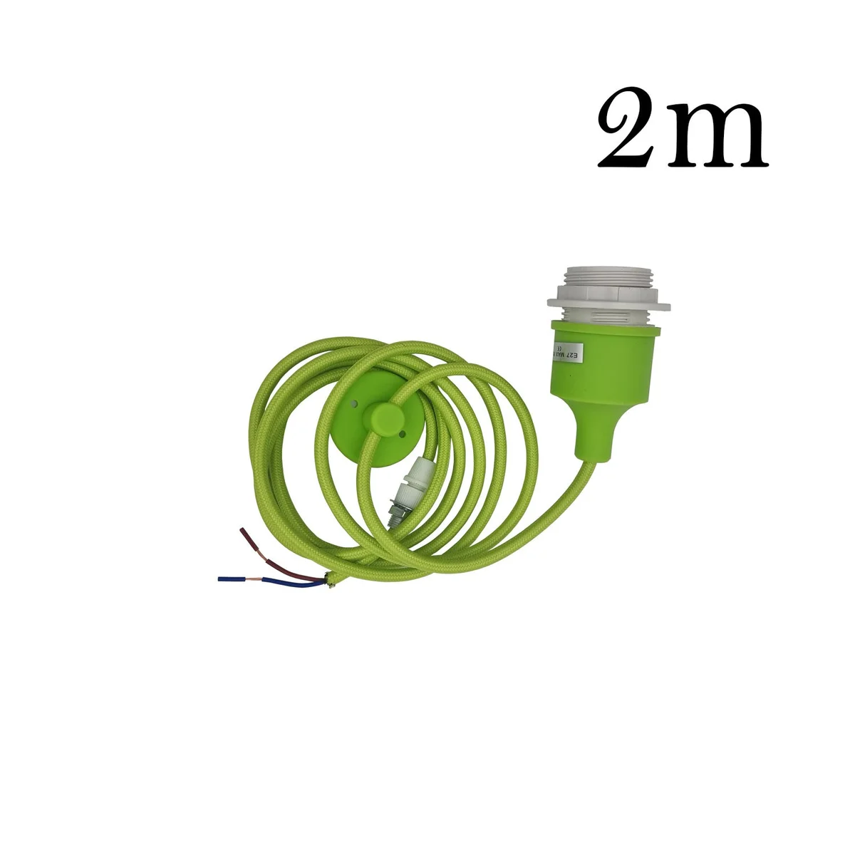 Adjustable pendant light holder with 2m black PVC cable and assembled clip for ceiling mounting, E27 bulb compatible