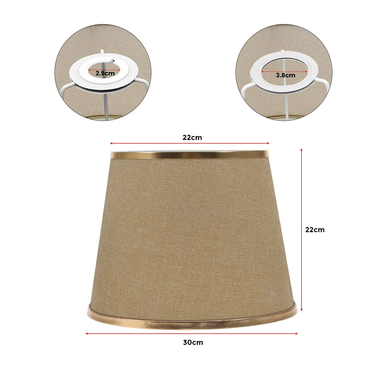 Modern coolie shape linen ceiling lampshade in beige with plastic lining, 30cm wide, suitable for E27 bulbs