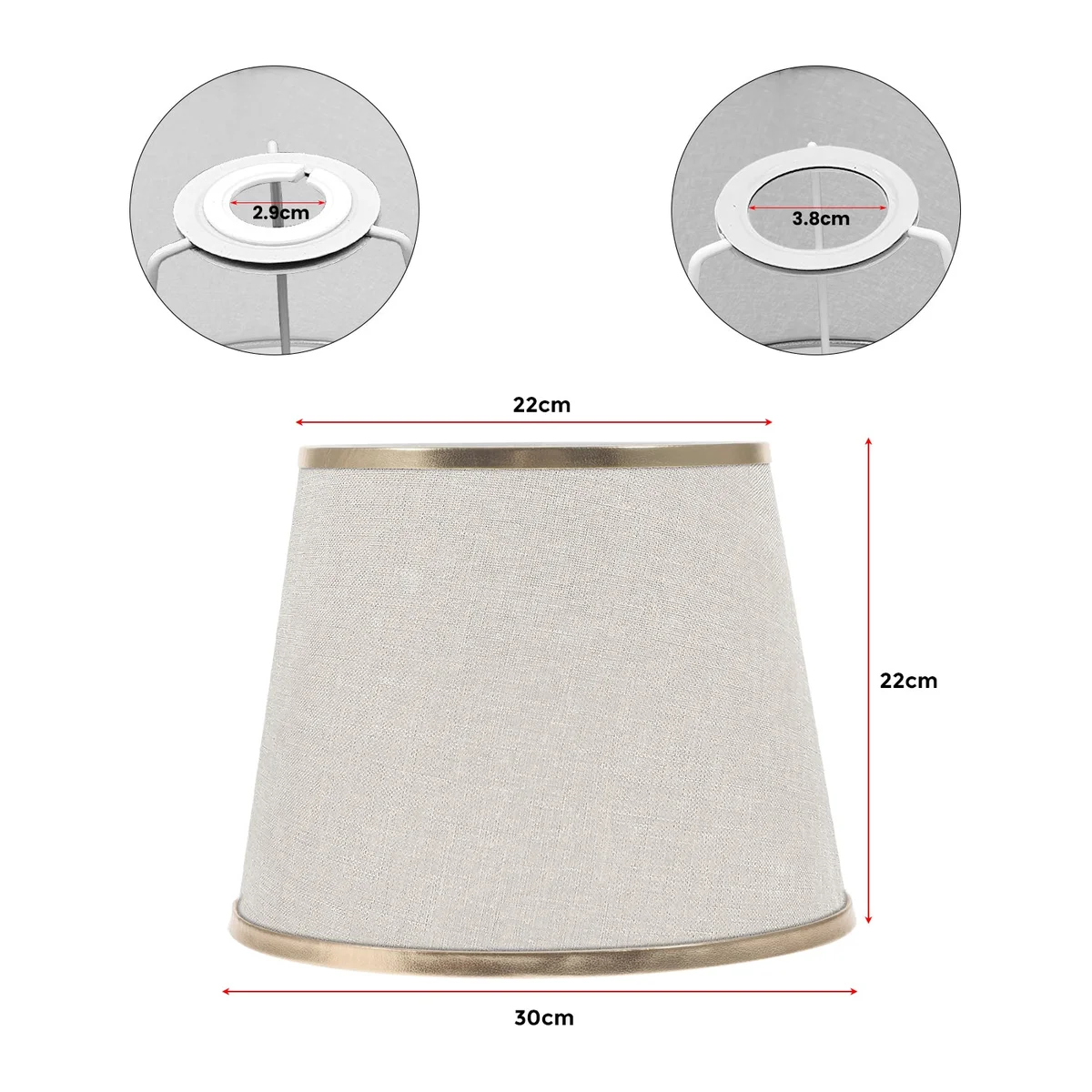 Modern coolie-shaped linen ceiling lampshade in beige with plastic lining, 30cm wide and 22cm high for indoor use