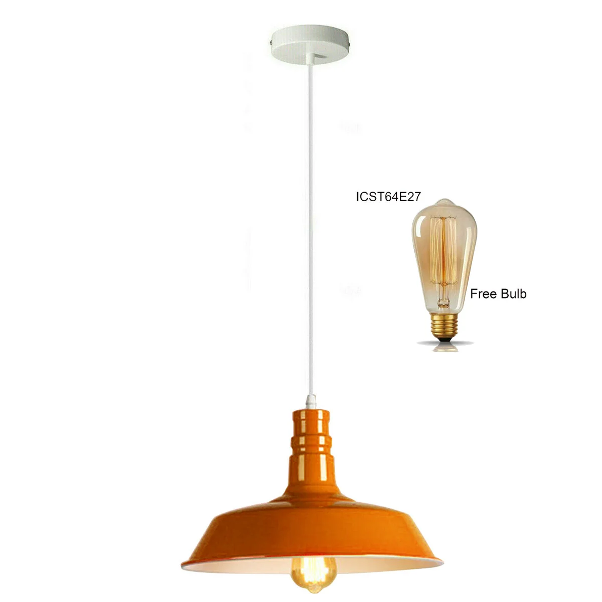 Modern metal barn slot shade dimmable pendant light in yellow with white inner shade and 95cm hanging cable