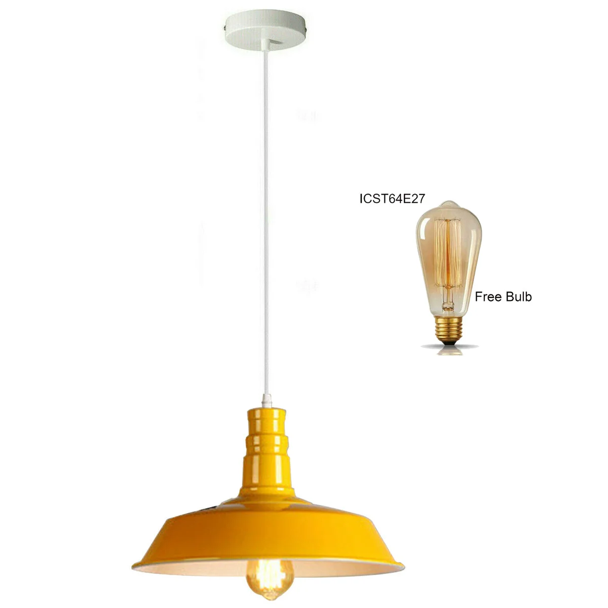 Modern metal pendant light with white inner shade and adjustable cable pendant in yellow, suitable for indoor use