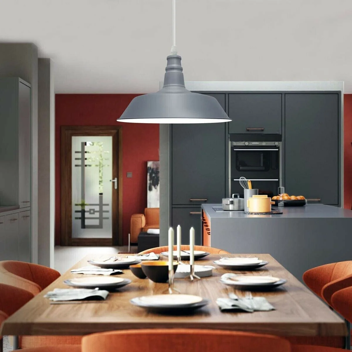 Yellow modern pendant light with metal barn slot shade and 95cm adjustable cable, suitable for indoor use and dimmable bulbs