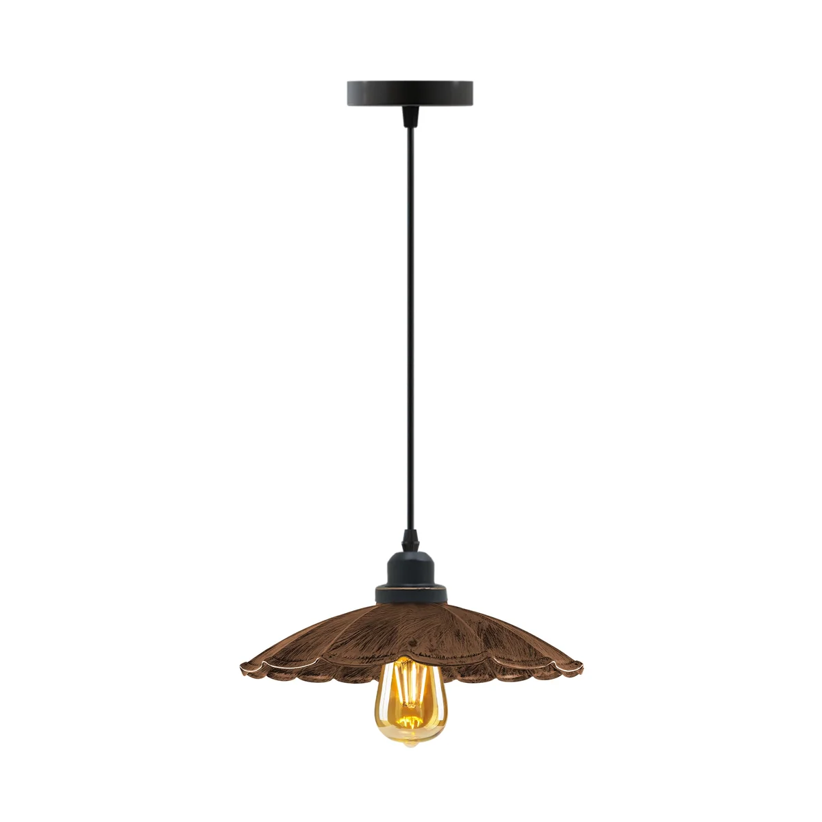 Modern pendant light with black metal shade and 95cm cord, suitable for kitchen or living room decor, E27 bulb compatible