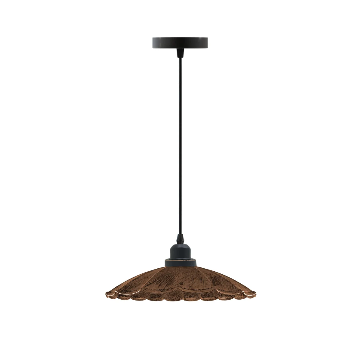 Modern industrial kitchen pendant light with black metal shade and 95cm PVC cable hanging from ceiling canopy
