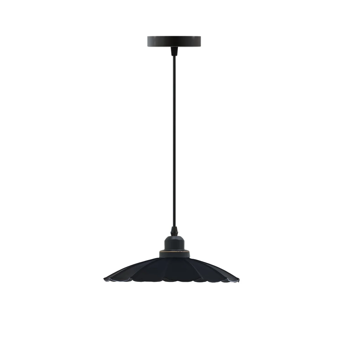 Modern metal pendant lighting with black metal shade, 95cm cord, and ceiling canopy for kitchen or living spaces