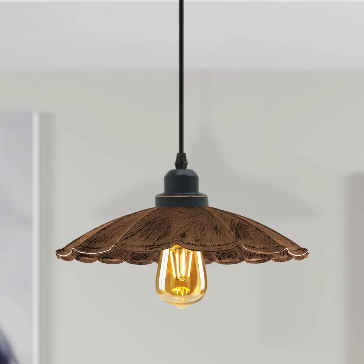Black cord pendant light with metal shade and 95cm PVC cable, modern industrial style for kitchen lighting