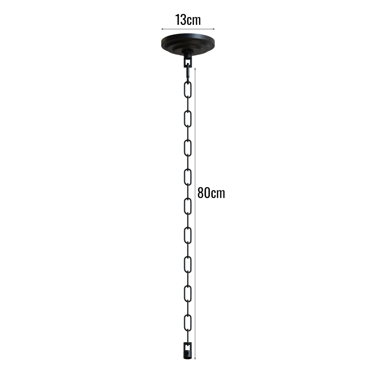 Industrial hanging chain with metal ceiling rose and hook plate, 80cm length, supports up to 20kg indoors