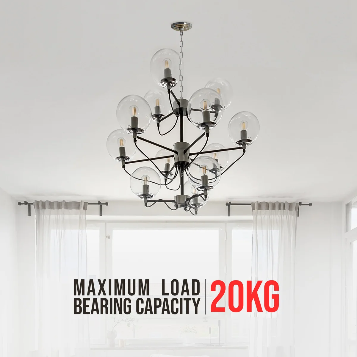 Metal hanging chain ceiling rose with detachable links and hook plate, 80cm length, industrial style, black metal finish