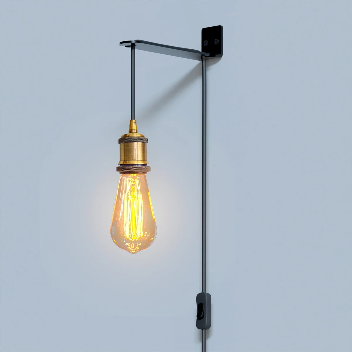 Black metal wall bracket with multiple mounting holes, flat design, adjustable arms for wall sconce lampshade installation