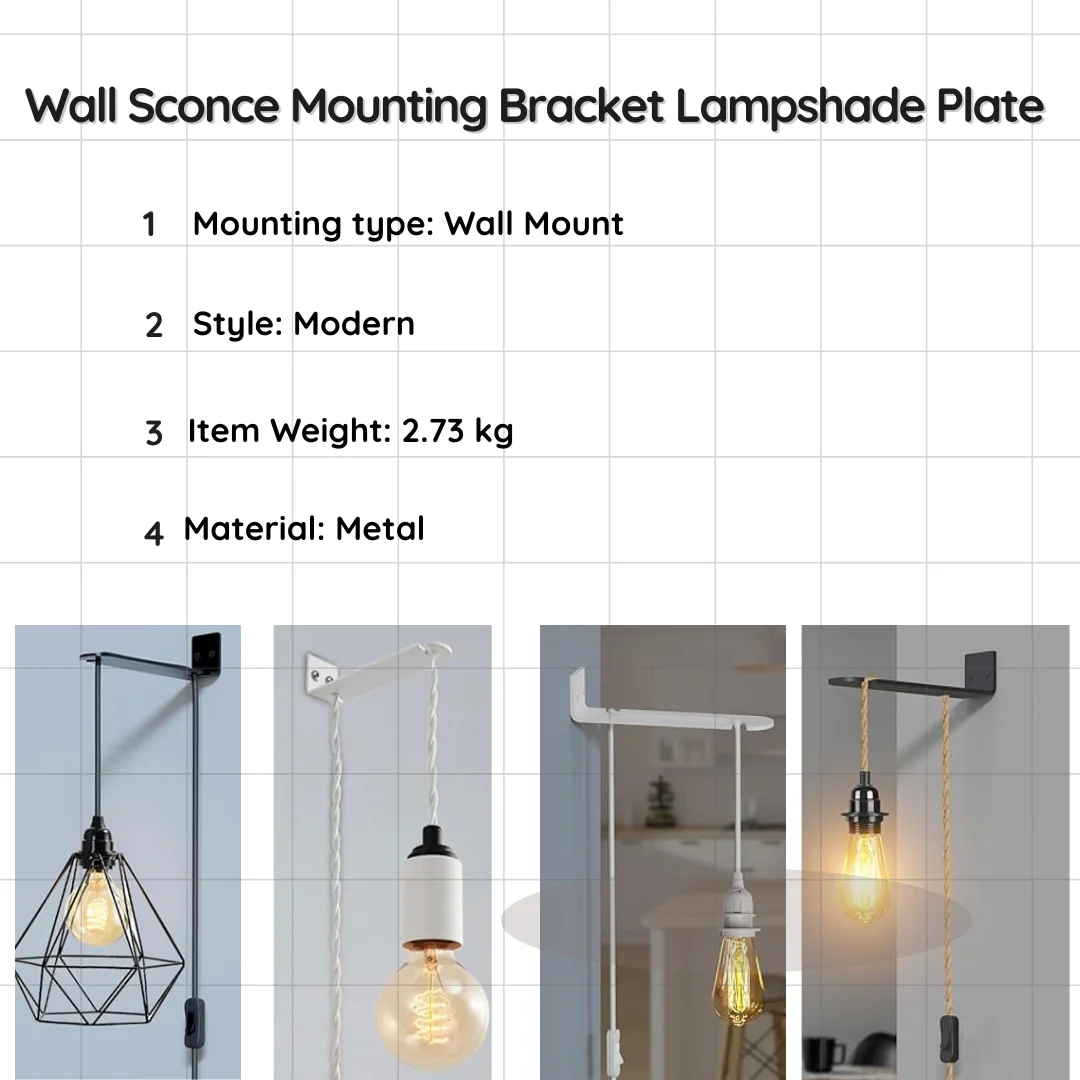 Black metal adjustable wall mount bracket plate with multiple screw holes for secure wall sconce installation