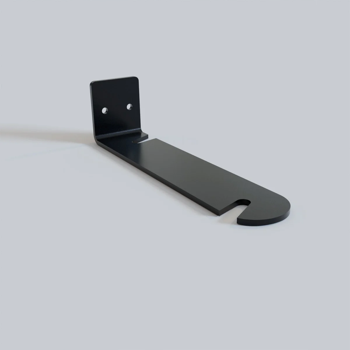Black metal modern wall bracket mounting plate with adjustable arms and multiple screw holes for secure wall attachment