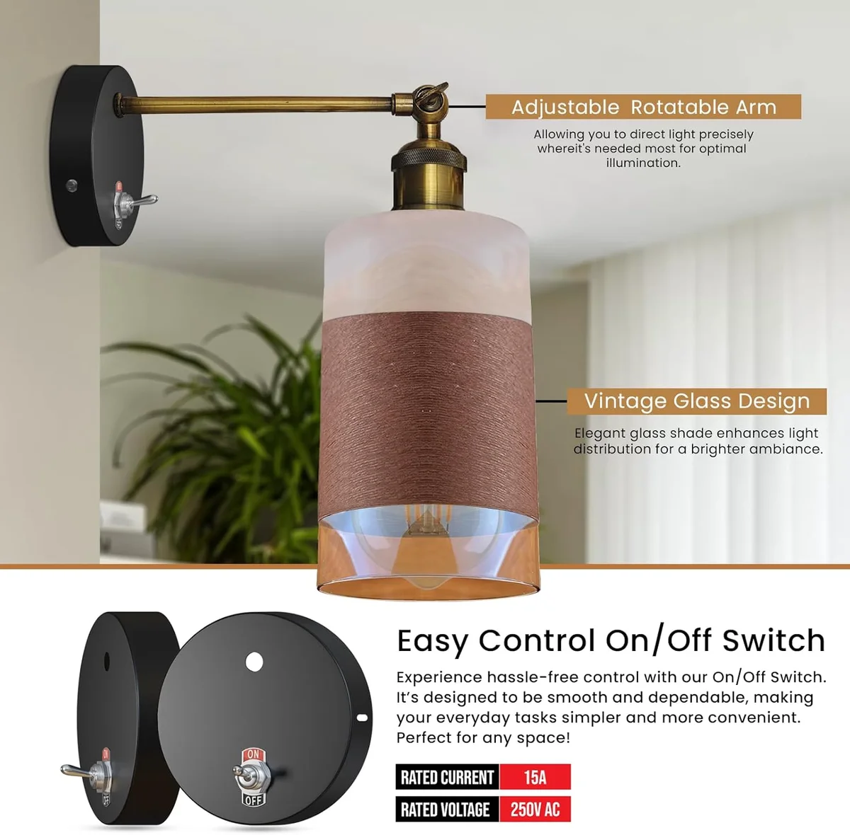 Metal ceiling rose with vintage toggle ON/OFF switch in smudge-resistant metal finish for indoor ceiling light installation