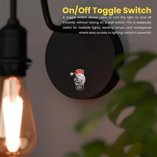 Metal ceiling rose with toggle switch in vintage style for indoor hardwired lighting installation