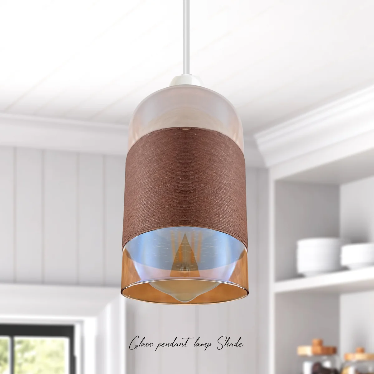 Modern floral glass lampshade with chrome finish, textured brown details, compatible with E27 and B22 fittings.