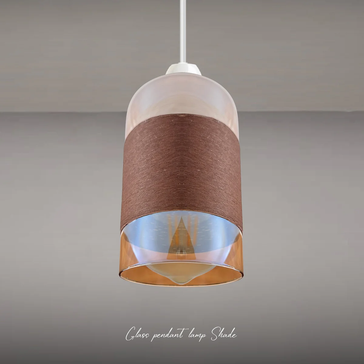 Modern floral glass lampshade with chrome finish, textured brown details, and universal fitting reducer ring displayed on white background