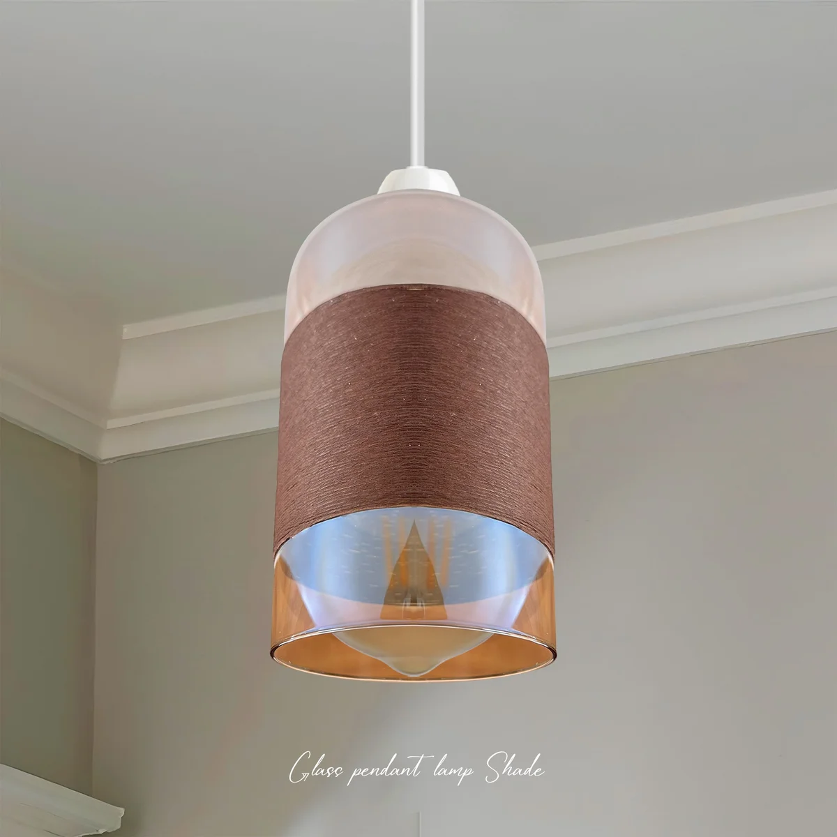 Modern glass lampshade with floral design, chrome finish, and textured brown glass, compatible with E27 and B22 fittings