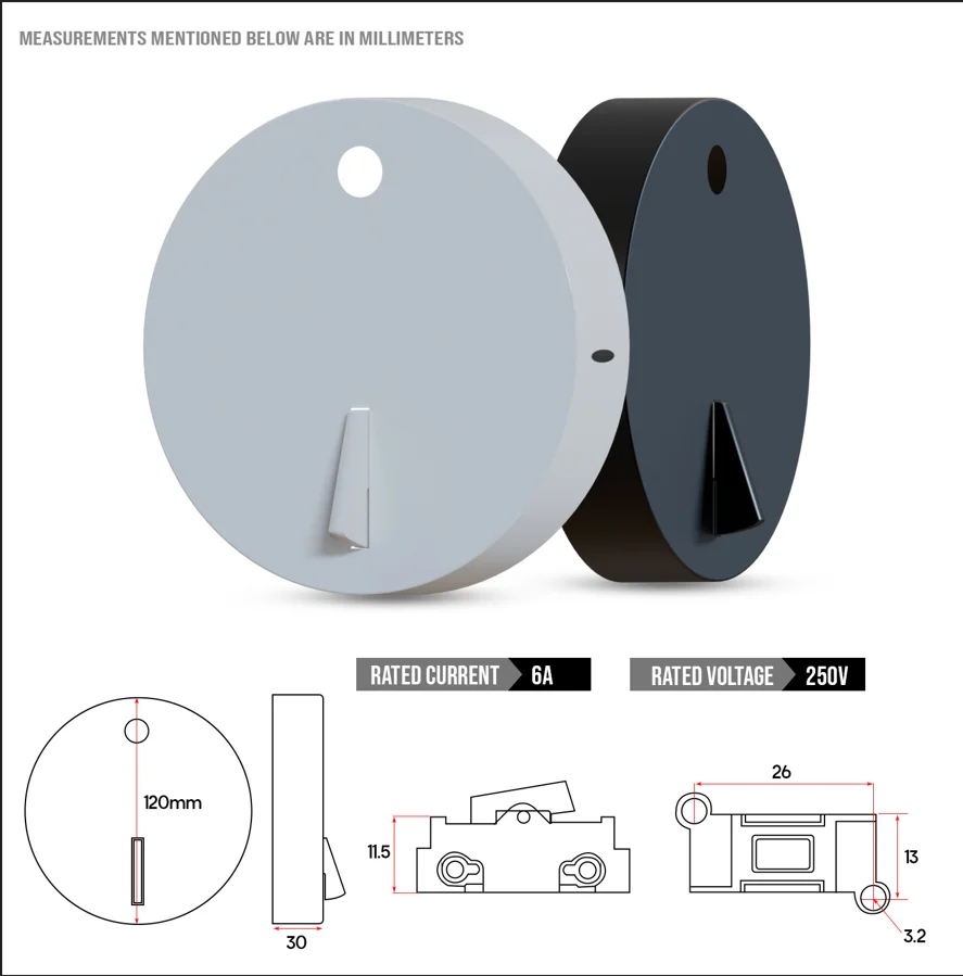 Vintage metal hardwired ceiling rose with switch, 120mm diameter, industrial style, includes mounting hardware, indoor use