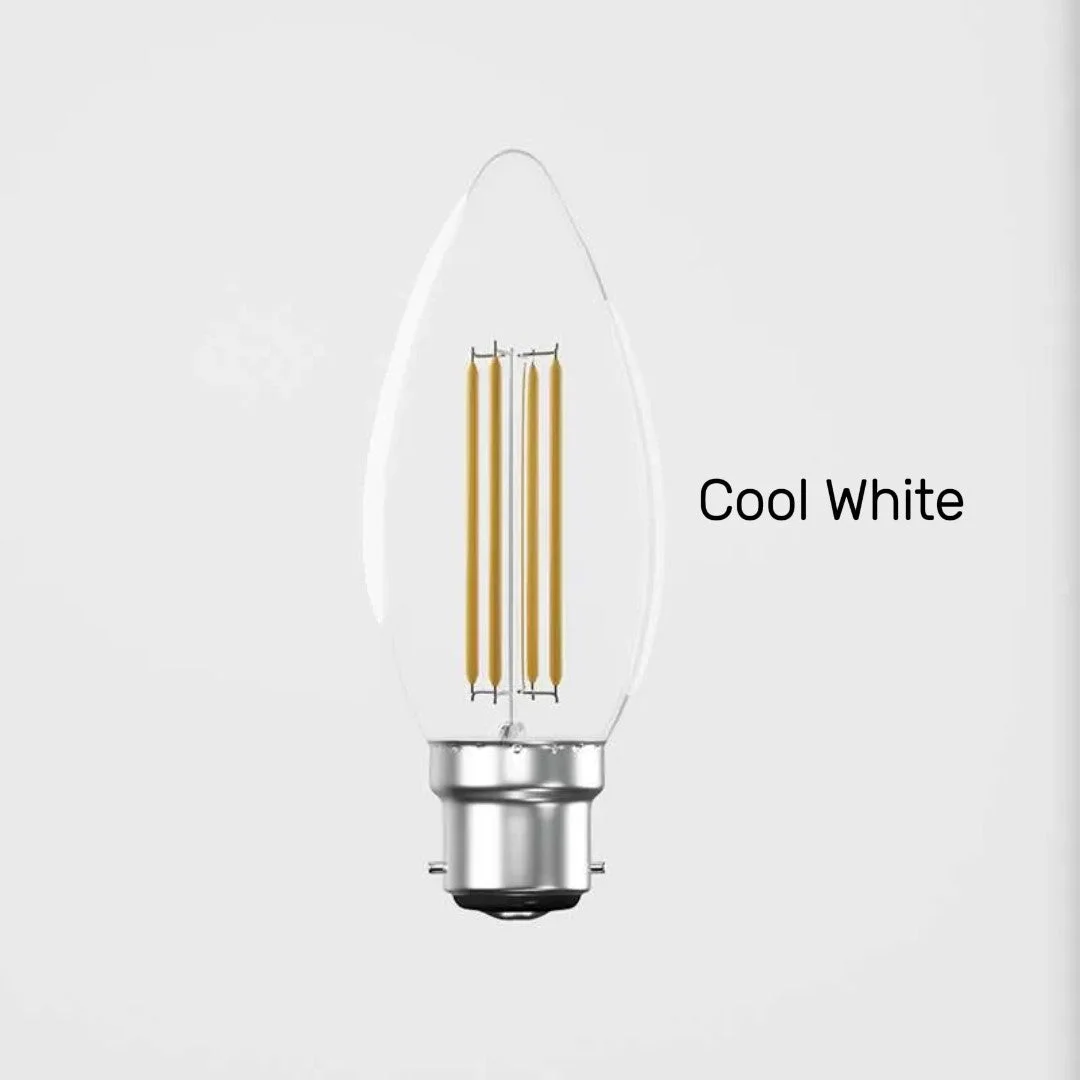 Cool white LED bulb with B22 Edison screw base, 4W power, emitting bright uniform light for indoor use