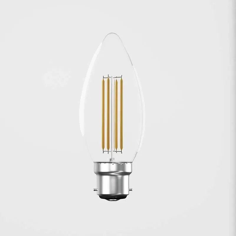 Warm white indoor LED light bulb with B22 Edison screw base, 4W energy-saving filament design
