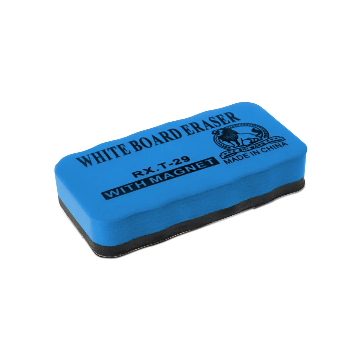 Modern magnetic whiteboard eraser with thick soft felt pad and white EVA plastic body for easy dry-erase cleaning
