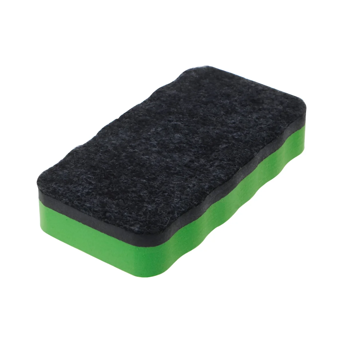 Modern magnetic whiteboard eraser with thick felt pad and white EVA body for easy dry erase cleaning