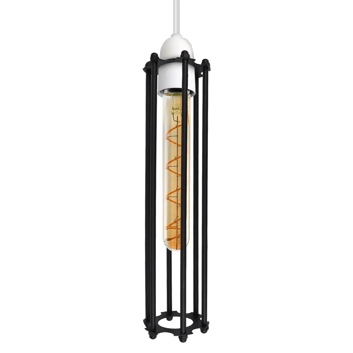 Vintage long metal wire cage easy fit pendant shade in brushed brass, cylindrical design, 30cm height, indoor use