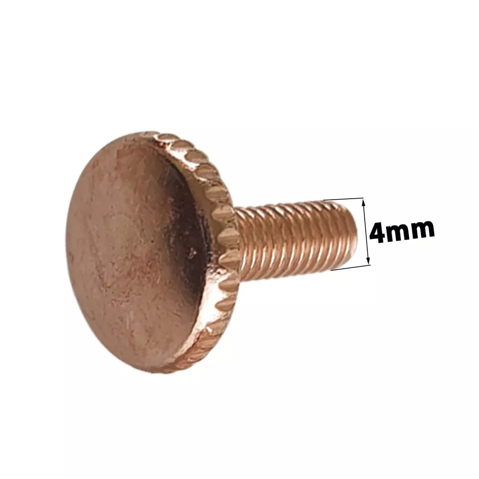 Three M4 hand tightening screws with pan round heads arranged on a white background, showing metal finish and threading details