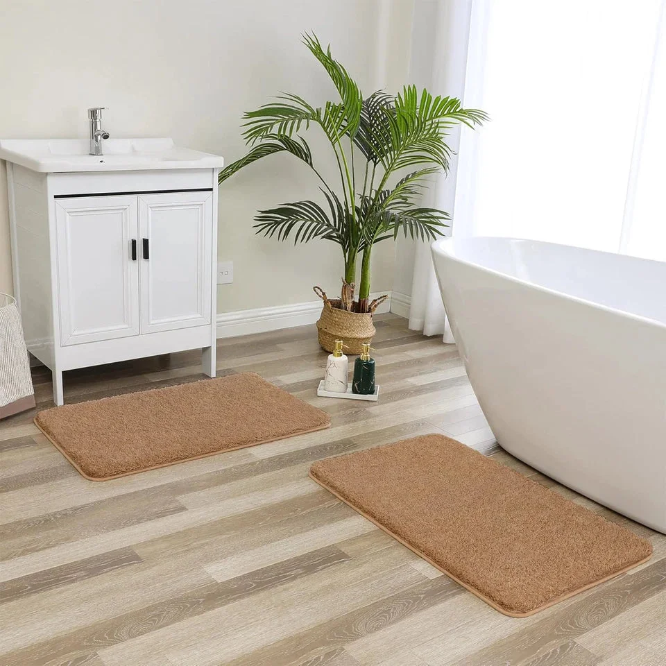 Rectangular 80x50cm ultra-soft microfiber indoor door mat with fluffy texture and anti-slip backing on wooden floor