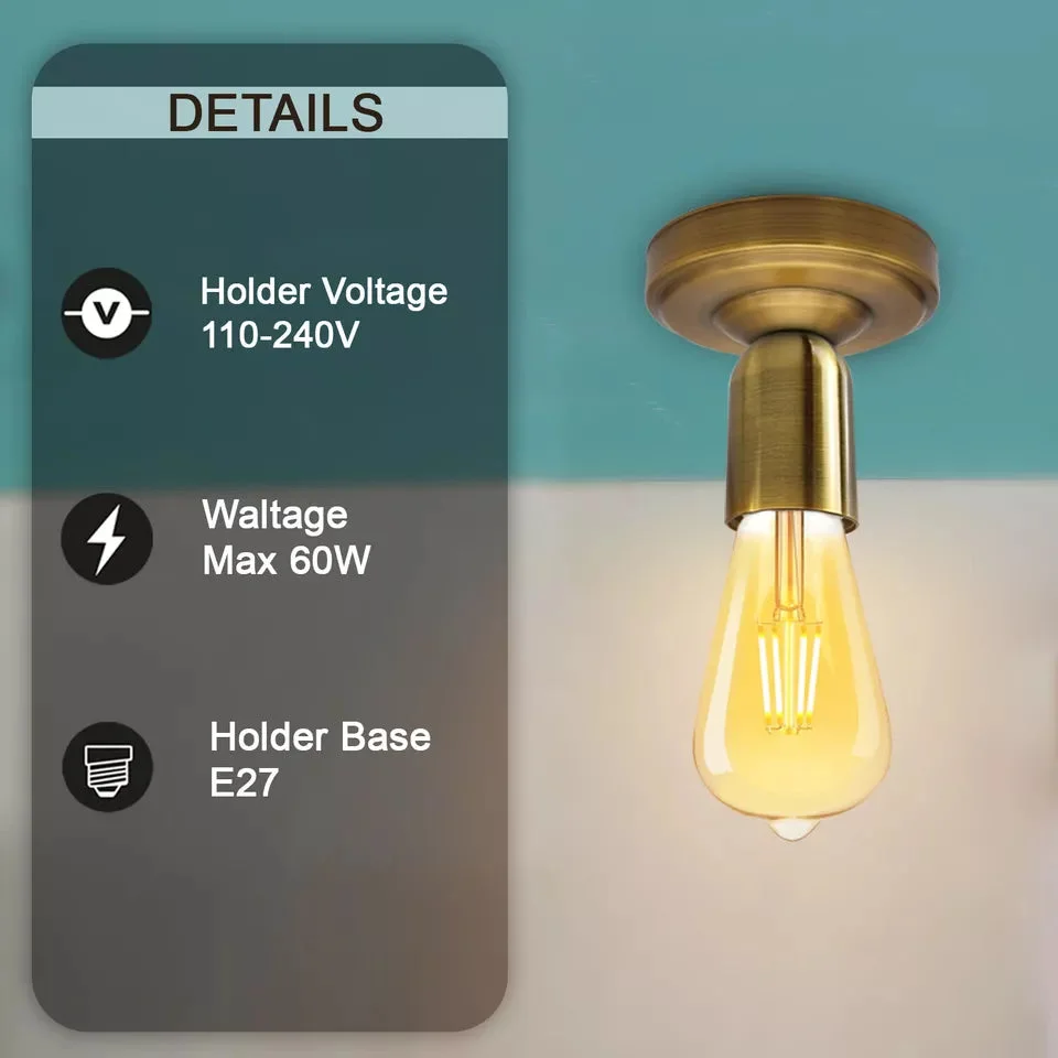 Vintage metal semi flush ceiling light with round ceiling rose and E27 lamp holder in industrial style