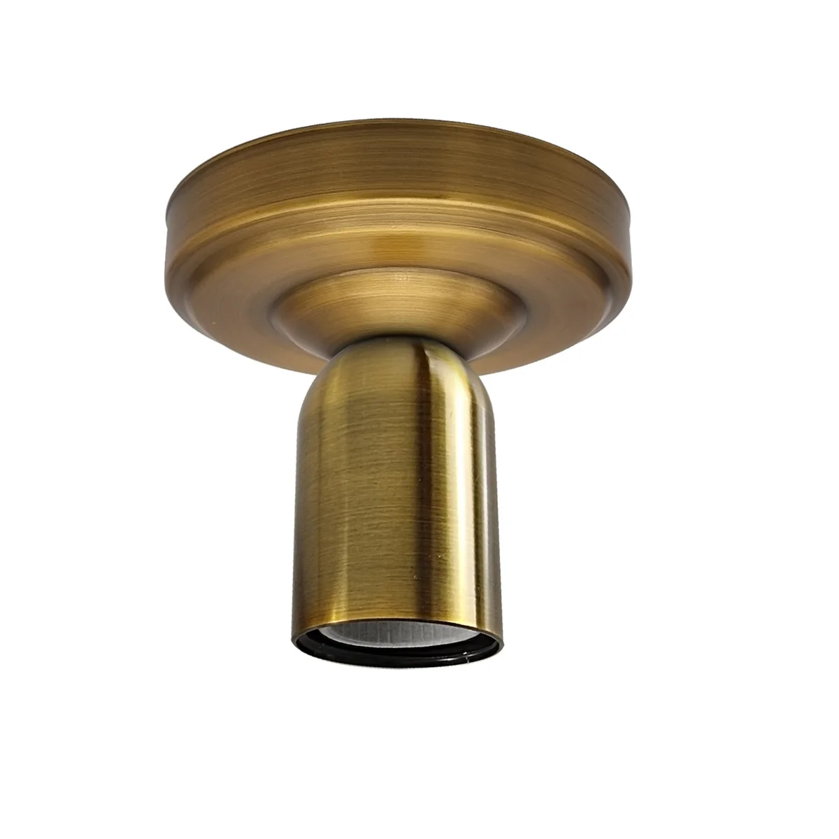 Vintage metal industrial ceiling light semi flush mount with E27 socket and round ceiling rose in antique finish