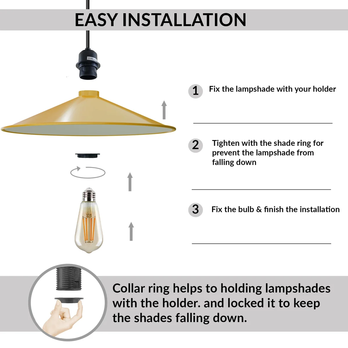 Retro pendant ceiling light with flat cone metal shade and adjustable 95cm hanging cable, shown lit indoors